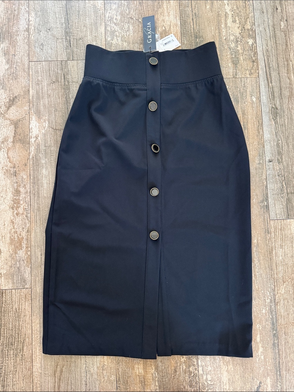 Gracia Black Button-Front Pencil Skirt Small